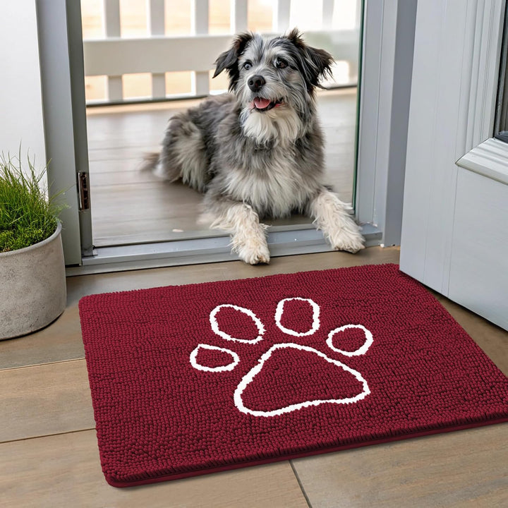 Dog Door Mat for Muddy Paws, Absorbent Dirt Trapper Non Slip Quick Dry Washable Chenille Mat for Mud Dogs, Entry Rug for Indoor and Outdoor (30X20 Inches, Grey)