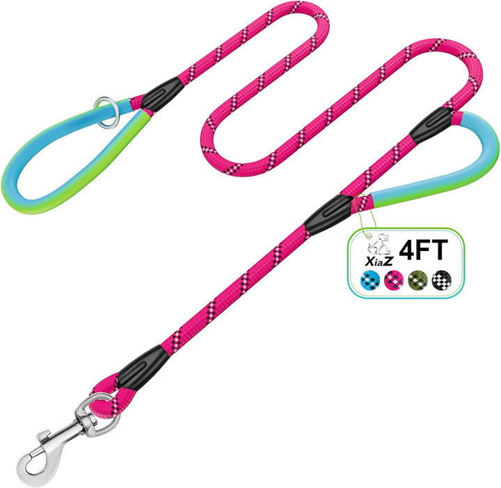 Heavy Duty Dog Leash 2 Handles 4/5/6Ft-Blue  Dog Leashes for Medium Large Dogs That Pull 1/2 Inch 1000Lb Strength Thick Rope Leash PVC Waterproof-Handles Metal Hook Nighttime Safety