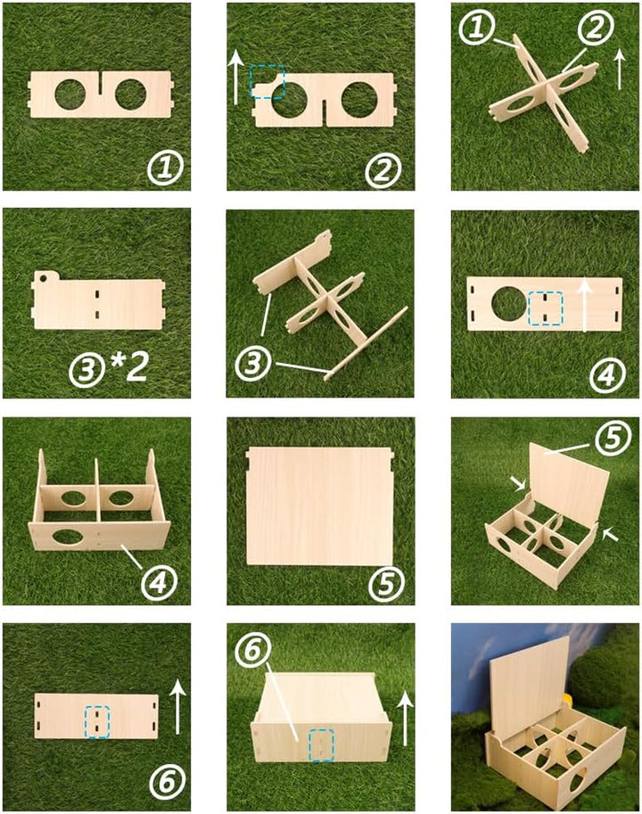 Hamster and Mouse Wooden Tunnel Cage Secret Peep Shed and Explore Hideout Flip Cover Design Hamster Play Tunnel