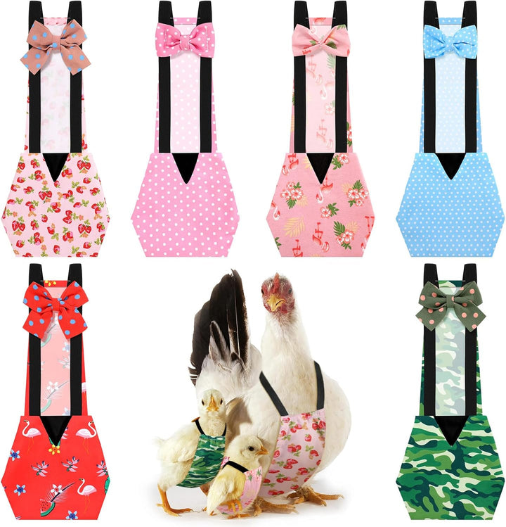 6 Pcs Washable Chicken Diapers Reusable Pet Diaper with Bow Tie for Pet Ducks Hens Goose Clothes Poultry Nappies Waterproof Adjustable for Hen Rooster Chicken(Classic,M)