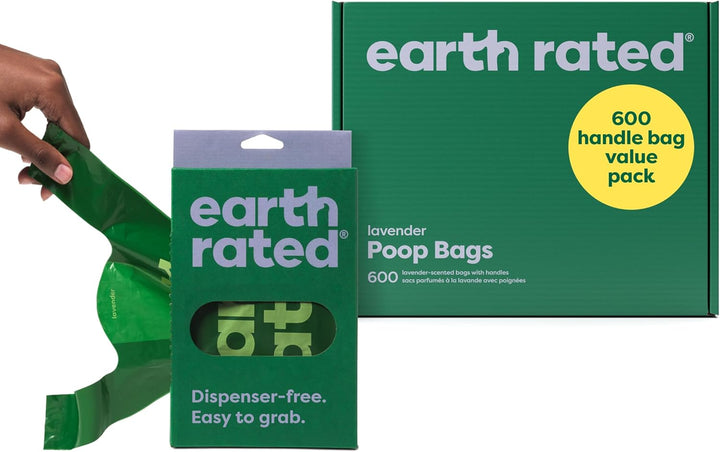 Dog Poop Bags with Handles, Extra Wide, Easy Tie and Guaranteed Leakproof, Lavender Scented, 120 Handle Bags