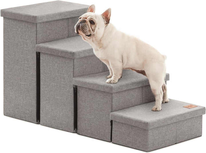 Dog Stairs for High Bed 18"H,Foldable Pet Stairs for Small Medium or Large Dogs Puppy with Storage for Bed or Couch, Cat Dog Steps Ramp with Zip up to 200 Lbs(Solid Grey,3 Steps No Condo)