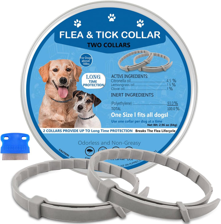 Flea Collar for Dogs, 2 Pack Collar for Dogs, 12 Months Protection, Waterproof, Adjustable One Size Fits All