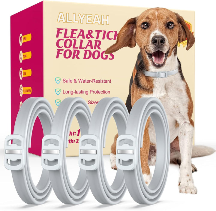 Natural Flea and Tick Collar for Dogs - 4 Pack, 8 Months Long-Lasting Protection, Waterproof, Adjustable Size for Small Medium and Large Dog