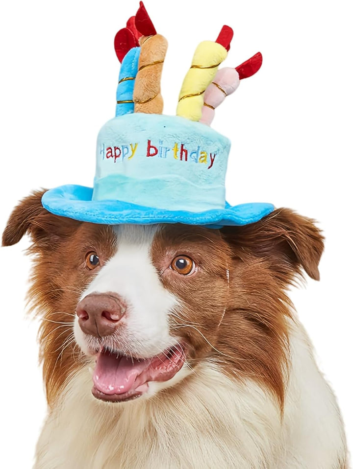 Cute Pet Party Hat for Dogs&Cats - Soft Fluffy Birthday Cap with 5 Color Candles (Blue), Adjustable Strap for Halloween,Costume&Photo Shoots,Fits Small to Large Pets,Washable&Comfortable ﻿ (Blue)