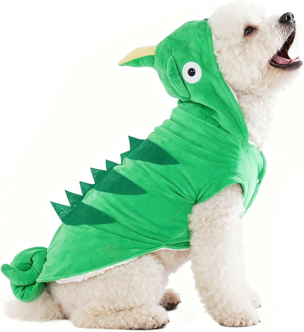 Chameleon Dog Costume for Halloween,Winter Fleece Pet Cat Coat Jacket for Small Medium Large Dog,Pet Funny Clothes Hoodie Labrador Bulldog Chihuahua(S, Green)