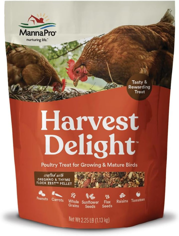 Harvest Delight - Whole Ingredient Chicken Treat - Harvest Mix of Grains, Raisins, Tomatoes, Carrots, Sunflower Seeds - Mixed Flock Poultry Treat - 2.5 Lbs
