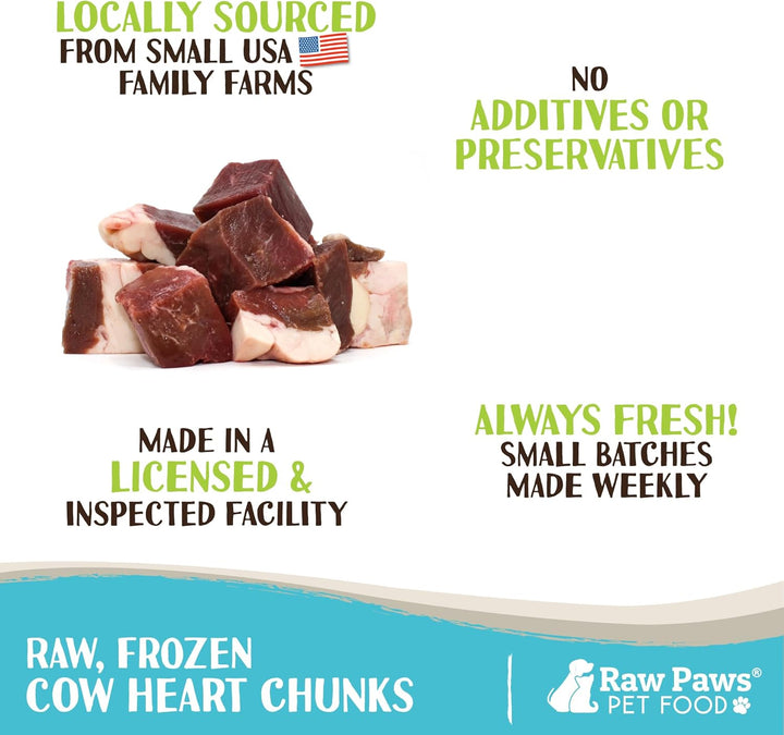 Frozen Raw Beef Heart for Dogs & Cats, Cubed 2-Lb (8-Pack) - Made in USA - Small-Batch Frozen Raw Dog Food - Natural Beef Heart Treats for Dogs - Food for Dogs