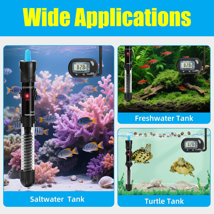 Aquarium Heater, 300W Fish Tank Heater, Adjustable Submersible Water Thermostat with Digital Thermometer