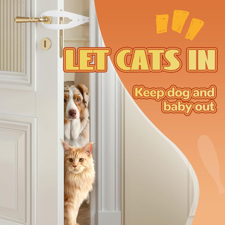 Cat Door Latch, 2 Pcs Cat Door Stopper Pet Door Latch to Keep Dog Out of Litter Box and Food, Door Prop for Cat with 5 Adjustable Size Strap 2.5-6" Wide, No Measuring, Easy to Install, White