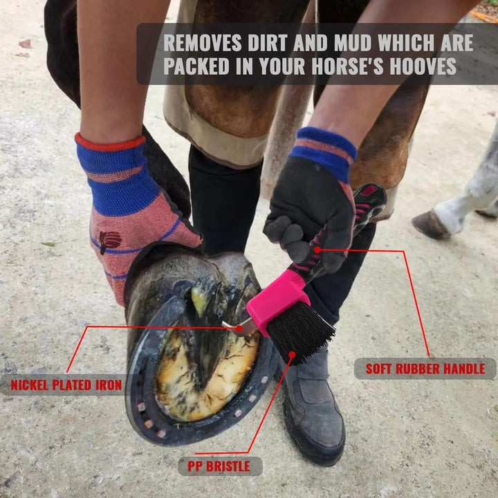 Stiff Bristled Horse Hoof Pick Brush with Soft Rubber Handle, Portable (2PCS, Random Color)