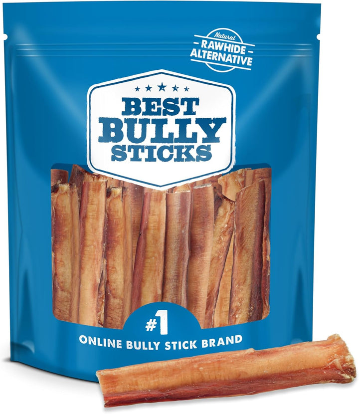 Thick 6 Inch Bully Sticks for Dogs - 5 Count (Pack of 1) - Natural, Grass-Fed Beef, Single Ingredient, Grain and Rawhide Free - Large Breeds