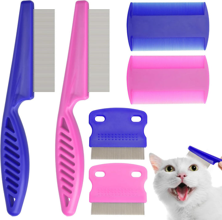 Flea Comb Set for Cats & Dogs - 6 Pack Pet Grooming for Small, Medium & Large Pets (Pink)