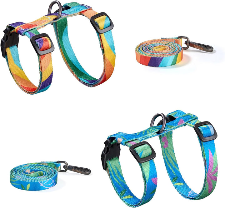 Cat Harness and Leash Set - Escape Proof Adjustable Cat Harness, Comfortable Soft Lightweight, Use Safe & Easy, Walking Travel Kitten Harness for Small Medium Large Cats (Hawaii Green)