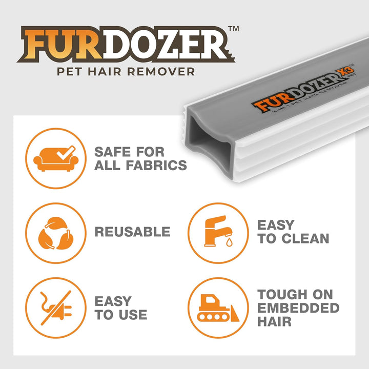 Furdozer Pet Hair Remover & Auto Detailing Tools - Cat & Dog Hair Remover for Carpets, Car Interiors, Couches, Bedding, & Pet Furniture (Gray, X3 PRO - 5" Long)