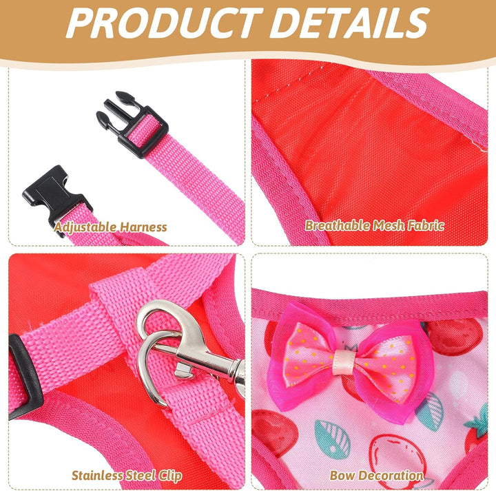 2 Pcs Adjustable Chicken Harness and Leash Set, Comfortable Chicken Vest Elastic Hen Vest with Strawberry Pineapple Print for Small Pets Duck Goose Hen Training Walking Supplies