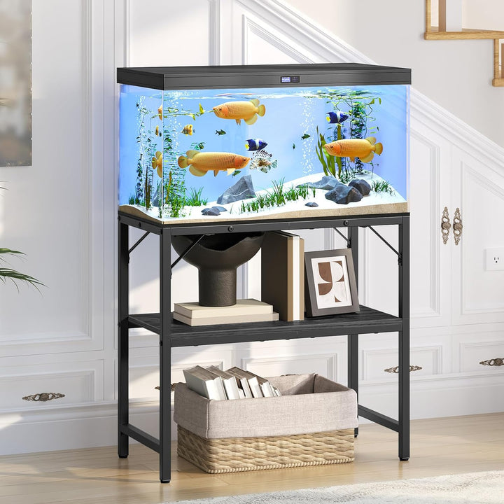 20 Gallon Fish Tank Stand, Aquarium Stand with 2-Tier Storage Shelves, Heavy Duty Breeder Turtle Terrarium Stand Rack for Home Office, 24.0" L X 11.8" W X 24.4" H, Rustic Brown FTHR2001