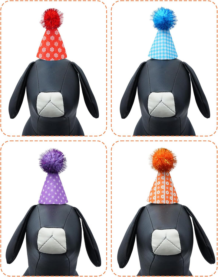 10 Pack Mini Party Hats for Small Dog Birthday Stuffed Animals Dolls Puppy Cats Adjustable Headband Colorful Holiday Felt Hats Kitten Pet Grooming Costume Accessories