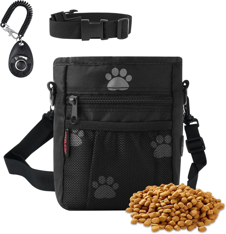 Dog Treat Pouch with Magnetic Closure, Treat Pouches for Pet Training, Large Dog Treat Training Pouch and Dog Clicker, Dog Training Treat Pouch Built-In Poop Bag Dispenser, Hands-Free Snack