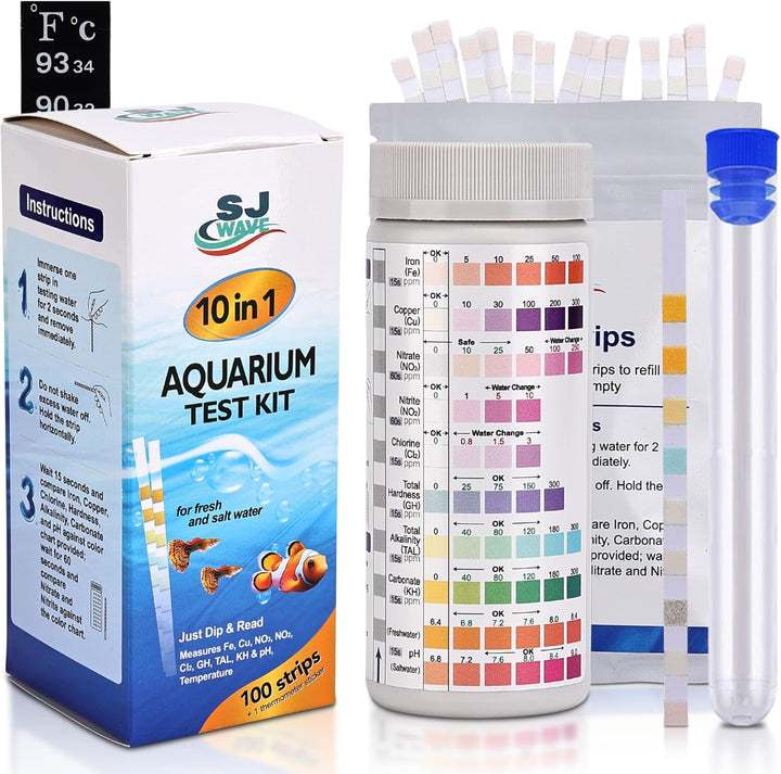 11 in 1 - Aquarium Test Strips | 950 Tests - 150 Strips | Fish Tank Aquariums Water Test Kit & Ebook | Aquarium Thermometer | Fish Tank Water Testing Kit Includes 50 Ammonia Strips | Versatile Usage