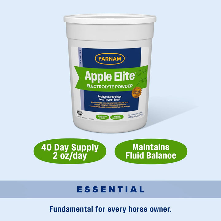 Apple Elite Electrolyte Powder Supplement for Horses, Replaces Vital Minerals, Encourages Hydration, No Added Sugar, 5 Pounds
