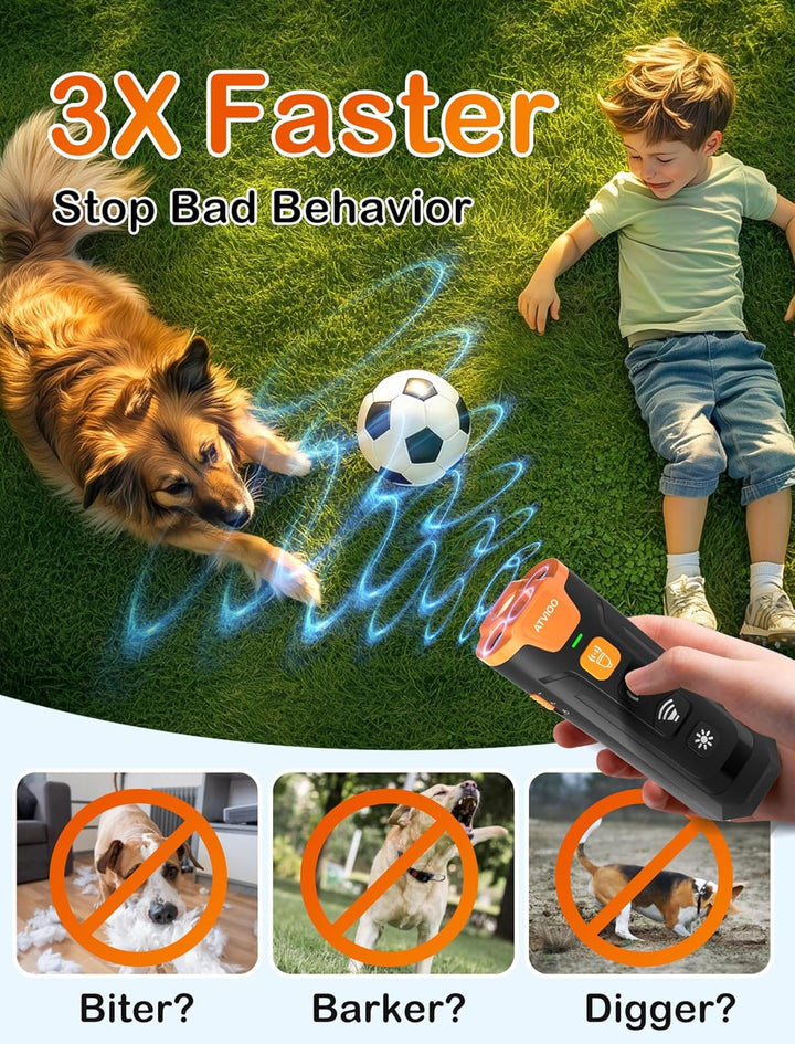 Dog Bark Deterrent Device - Ultrasonic Anti-Barking Devices with 3X Sonic Emitters, up to 50FT Long Range & Rechargeable Bark Control - Safe for Dogs Training - Indoor & Outdoor (Black)