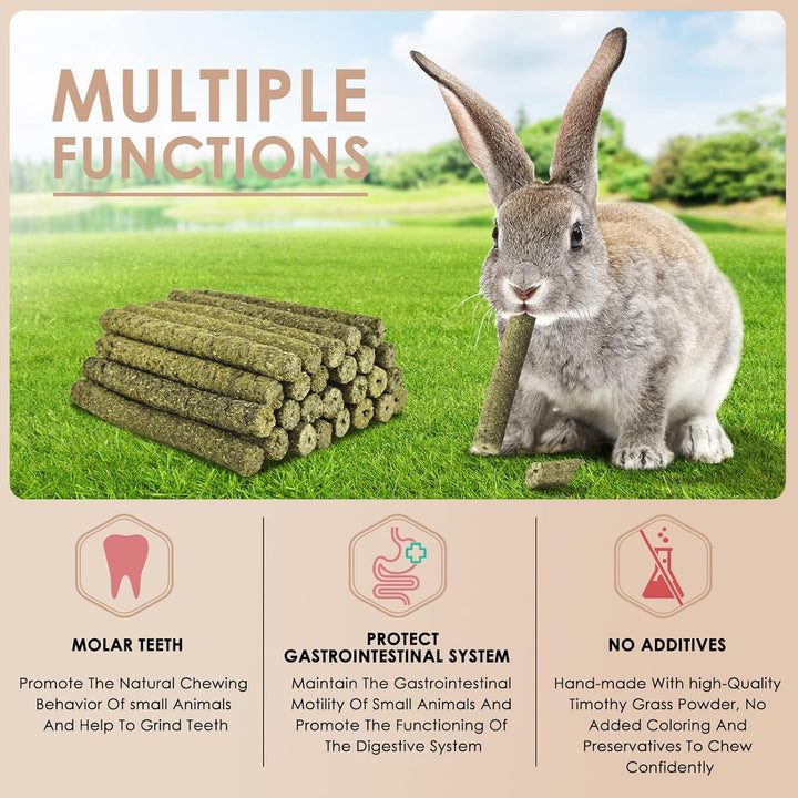 Timothy Hay Sticks for Rabbits 38PCS, Natural Timothy Grass Molar Teeth Stick Chew Toys for Bunnies Chinchillas Guinea Pigs Hamsters and Other Small Animals Treats