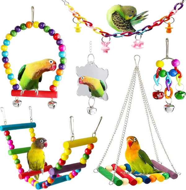 Bird Parakeet Cockatiel Toys,  Birds Cage Accessories Swing Climbing Ladders Wooden Perch Toy for Conures Finche Budgies Lovebird Parrot