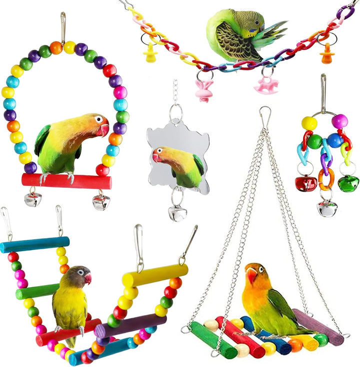Bird Parakeet Cockatiel Toys,  Birds Cage Accessories Swing Climbing Ladders Wooden Perch Toy for Conures Finche Budgies Lovebird Parrot
