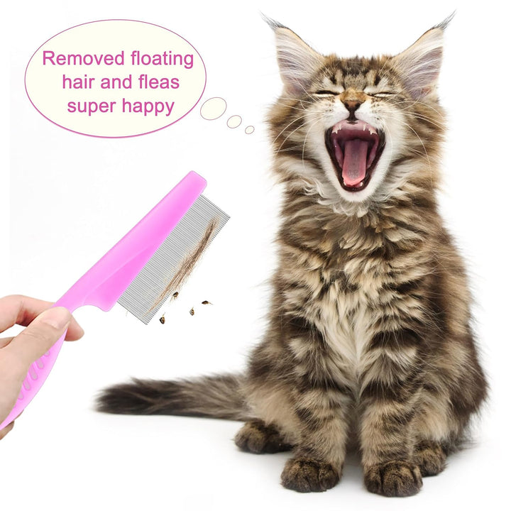 5 Pack Flea Lice Comb,Stainless Steel Dog Cat Grooming Combs with Rounded Teeth,Double-Sided Tear Stain Remover,Dematting Comb for Dogs Cats Ideal for All Types of Small, Medium, Large Pets (Pink)