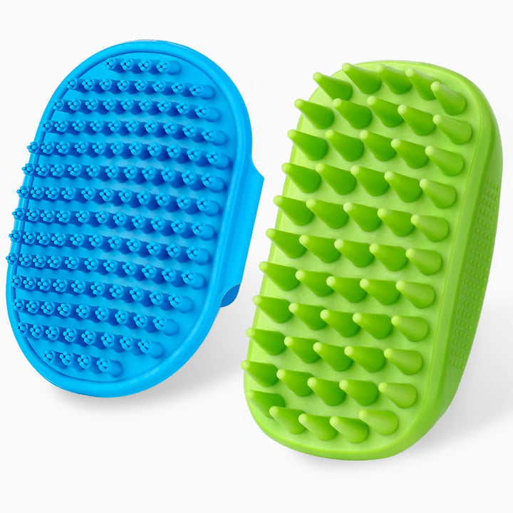 2PCS Dog Bath Brush Set | Adjustable Handle Dog Scrubber for Shampooing, Deshedding & Massaging, Suitable for Pets (Green Blue)