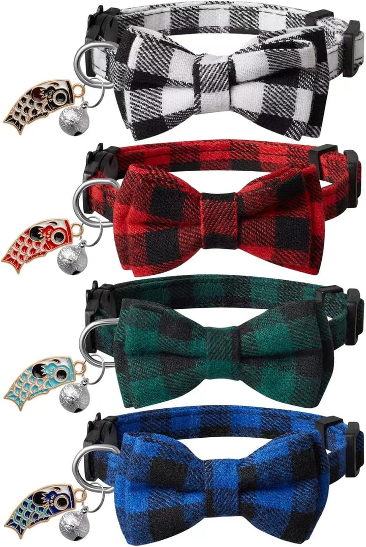 4 Pack Halloween Cat Collar with Bow Tie and Bell,Breakaway Kitten Collar for Girl Boy Cats,Adjustable 7-12Inch,For Kitty Kitten Adult Cats,Pet Supplies…
