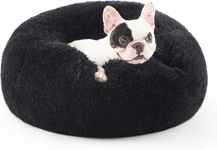 Calming Dog Bed Medium Size Dog - Donut Washable Medium Pet Bed, 30 Inches Anti-Slip round Fluffy Plush Faux Fur Cat Bed, Fits up to 45 Lbs Pets, Camel