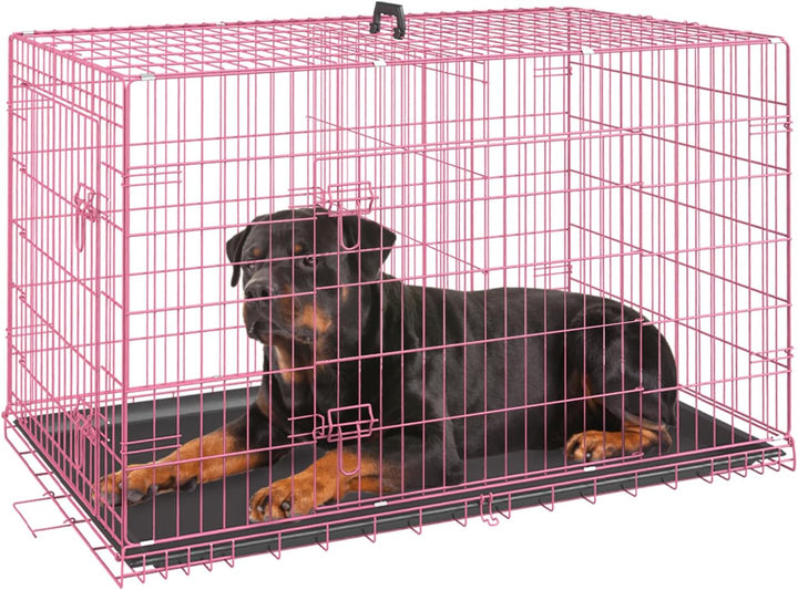 Dog Crate for Small Dogs 24 Inch Folding Metal Wirepet Cage Double Door W/Divider Panel Indoor Outdoor Kennel Leak-Proof Plastic Tray,Black