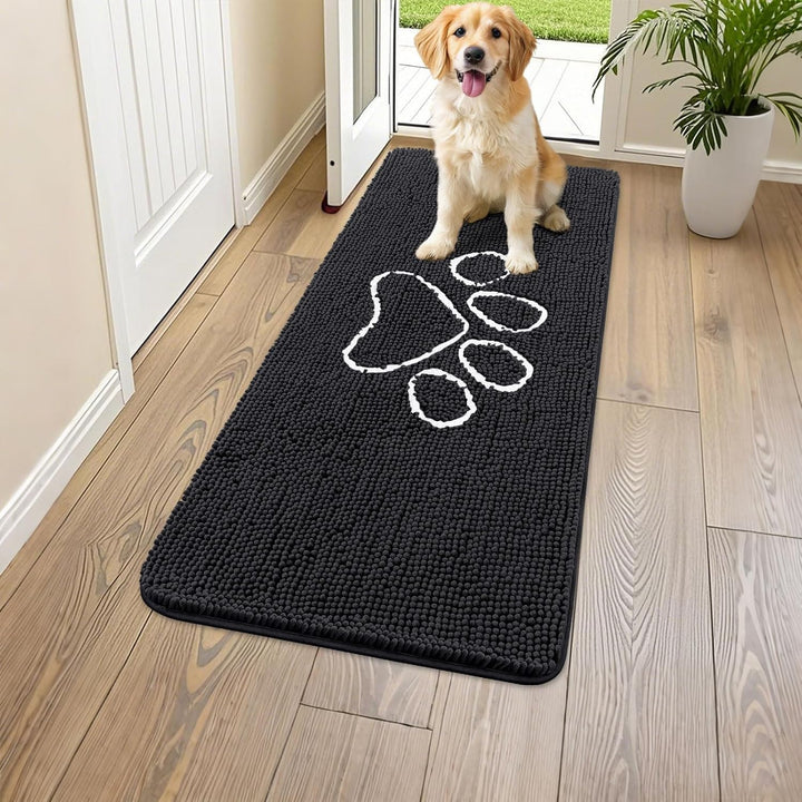 Dog Door Mat for Muddy Paws, Absorbent Dirt Trapper Non Slip Quick Dry Washable Chenille Mat for Mud Dogs, Entry Rug for Indoor and Outdoor (30X20 Inches, Grey)