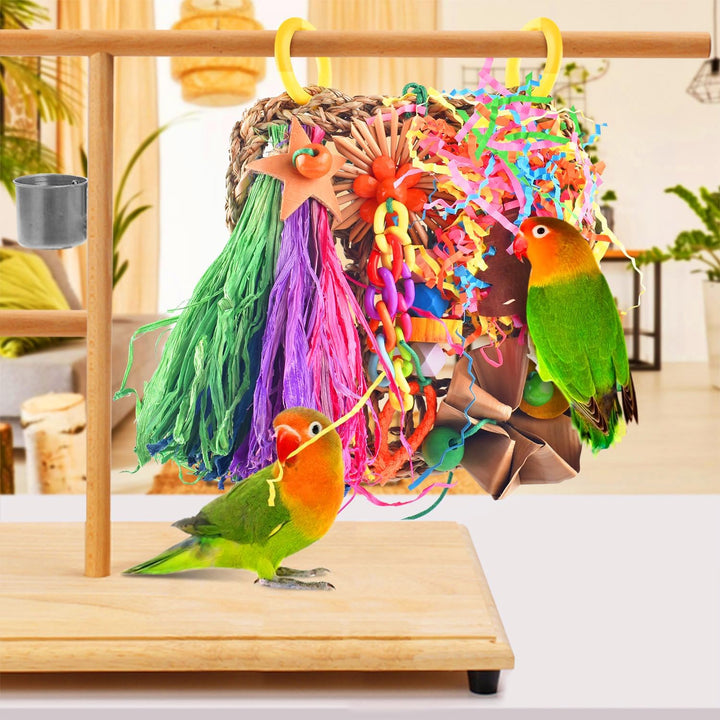 Conure Toys, Bird Grass Mat Parakeet Shredder Hanging Toy Cockatiel Foraging Entertainments Parrot Climbing Wall Chewy Lovebird Cage Playthings for Small to Medium Birds