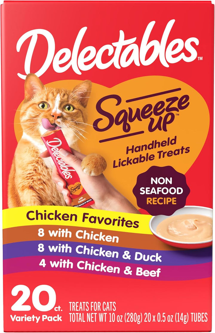 Delectables Squeeze up Non-Seafood Variety Pack, Creamy Squeezable Puree, Lickable Wet Cat Treats, Grain Free, No Added Fillers, No By-Products, No Added Preservatives, 0.5 Ounces Tube, 54 Tubes Total
