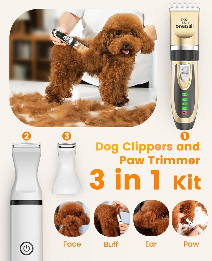 Dog Clippers and Paw Trimmer Kit 2 in 1 Low Noise Cordless Dog Clippers for Grooming Pet Hair Trimmers for Small and Large Dogs Cats Animals