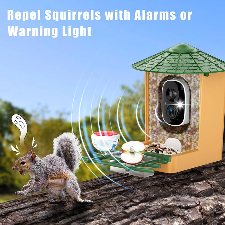 Smart Bird Feeder with Camera with AI Identify Birds Species & Solar Panel, Wifi Birdfeeder with Cam, 2K Live View, Chew-Proof & Waterproof Design, Real-Time App Alerts, Gift for Bird Lovers, Green