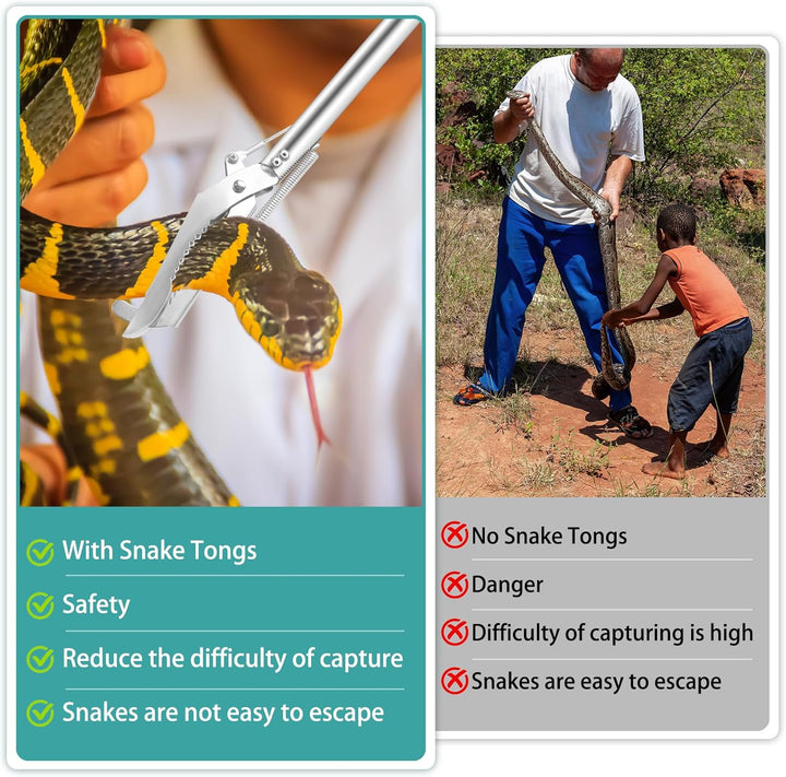 50" Collapsible Stainless Steel Snake Grabber Tool: Multi-Functional Hook, Tongs, Pole, Reacher for Safe Snake Handling and Rattlesnake Catching