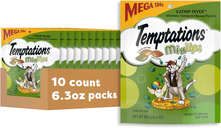 Mixups Catnip Fever Flavor Crunchy and Soft Cat Treats, 30 Oz. Tub