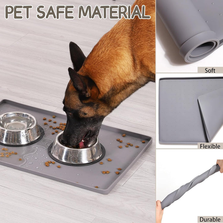 Silicone Cat & Dog Food Mat for Floors Waterproof, Anti-Slip Dog Bowl Mats for Food and Water, Pet Feeding Mats with Lip to Prevent Spills, Pet Placemat for Messy Drinkers to Protect Floors