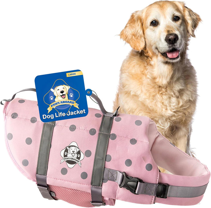 Dog Life Jacket - Swimming Vest for Dogs, Adjustable, Reflective, Comfortable, Multiple Colors, Patterns, Xx-Small to Extra Large Dog Swim Vest with Handle (Red, Large)