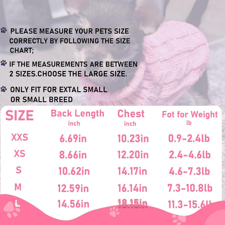 XXS Dog Sweater, 2 Pieces Turtleneck Knitted Chihuahua Sweater Yorkie Teacup Dog Clothes Small Dogs Girl Winter Warm Sweaters Pet Cat Sweater Cold Weather Puppy Clothes Xx-Small