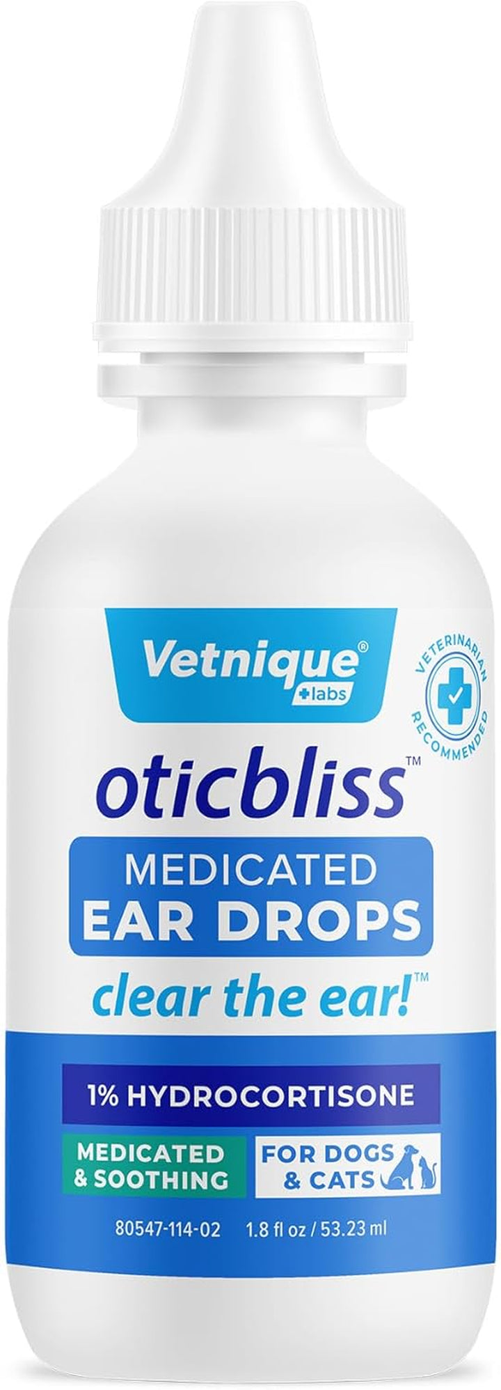 Oticbliss Cat & Dog Ear Infection Treatment Drops - with 1% Hydrocortisone & Microsilver BG for Dog Ear Infections - Vet Recommended Cat & Dog Ear Cleaner for Itchy Ear Relief