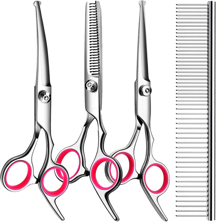 5 In1 Dog Grooming Scissors Kit, Professional Dog Scissors for Grooming with Safety round Tips, Titanium Coated Grooming Shears for Dogs Cat Pet at Home