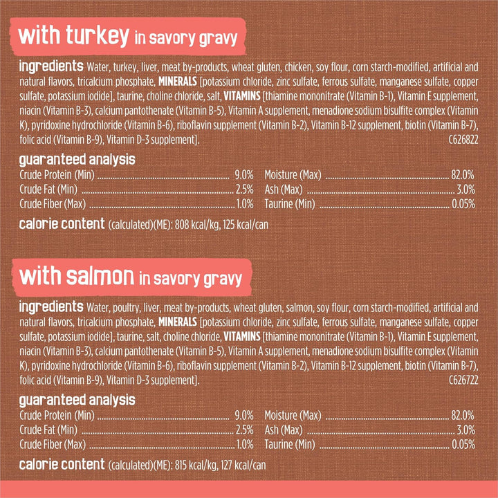 Purina  Extra Gravy Wet Cat Food Chunky 24Ct Variety Pack (With Chicken, Turkey, Salmon, Beef) - (Pack of 24) 5.5 Oz. Cans