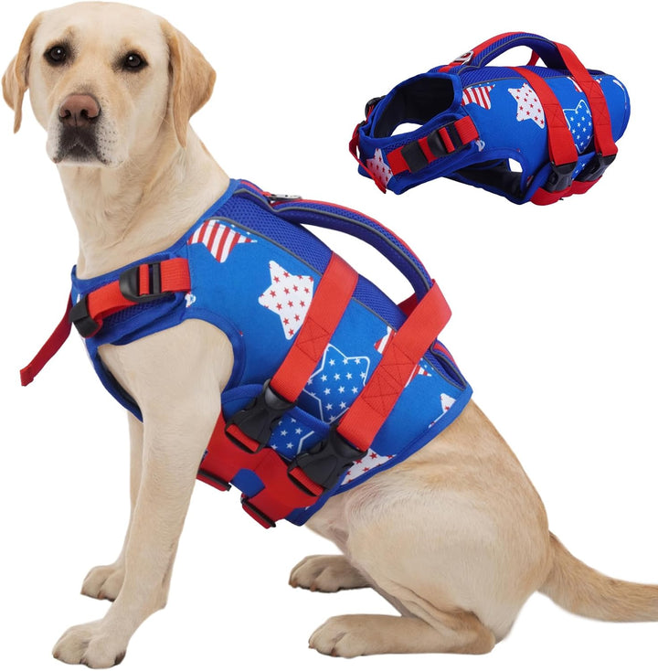 Dog Life Jacket High Flotation, Reflective Dogs Life Vest for Swimming Boating, Adjustable Small Medium Large Dog Lifejacket, Lightweight Dogs Life Preserver Rescue Handle Spring Summer Pool
