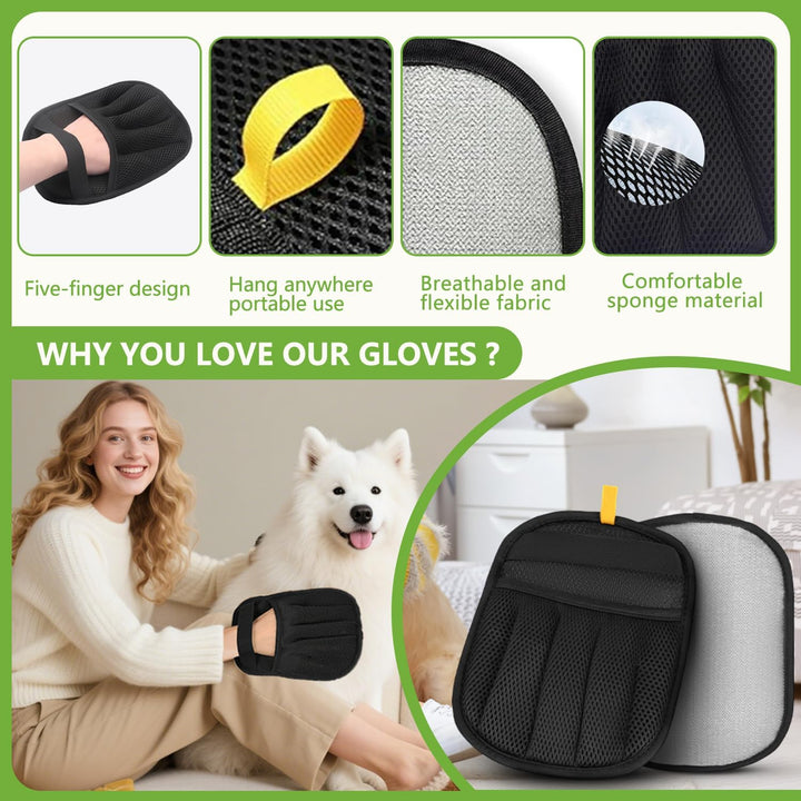 Pet Hair Removal Glove for Cats and Dogs - Electrostatic Pet Hair Remover Glove | Reusable Brush Pet Hair Remover for Couch, Carpet, Car Seat & Laundry