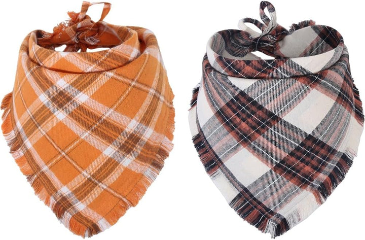 Fall Dog Bandana Autumn Thanksgiving Plaid Reversible Triangle Bibs Scarf Accessories for Dogs Pets